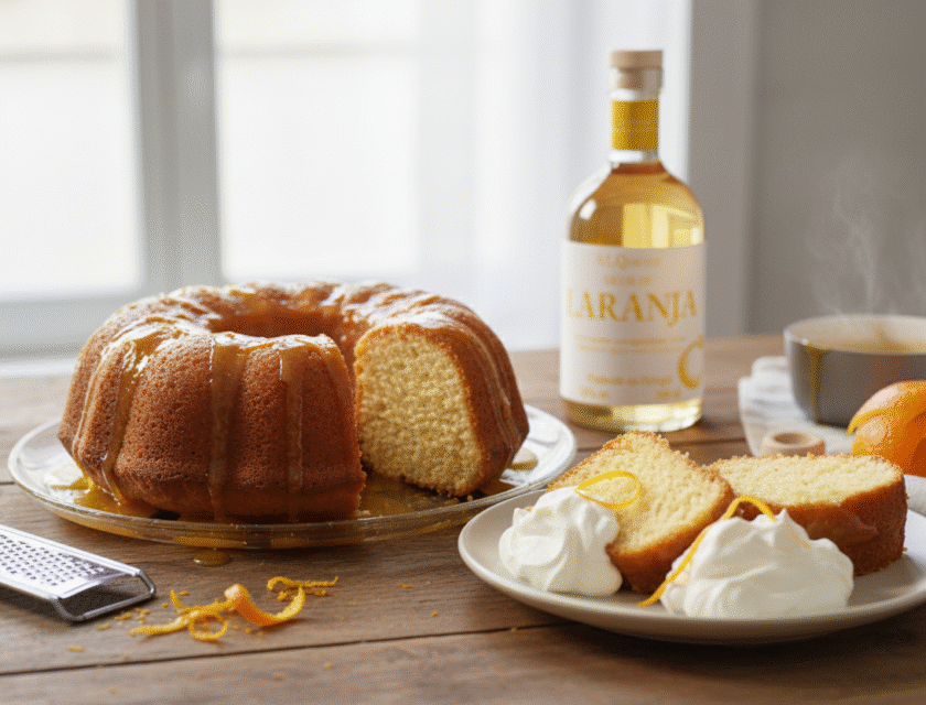 Bolo Simples de Laranja com Calda de Licor